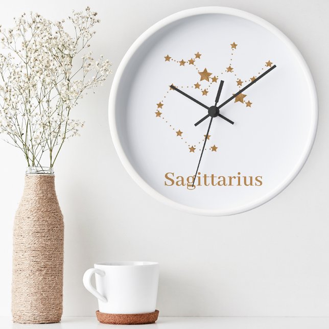 Horloge Ronde Symbole Zodiaque moderne Sagittaire Or| Feu d'élém (Créateur téléchargé)