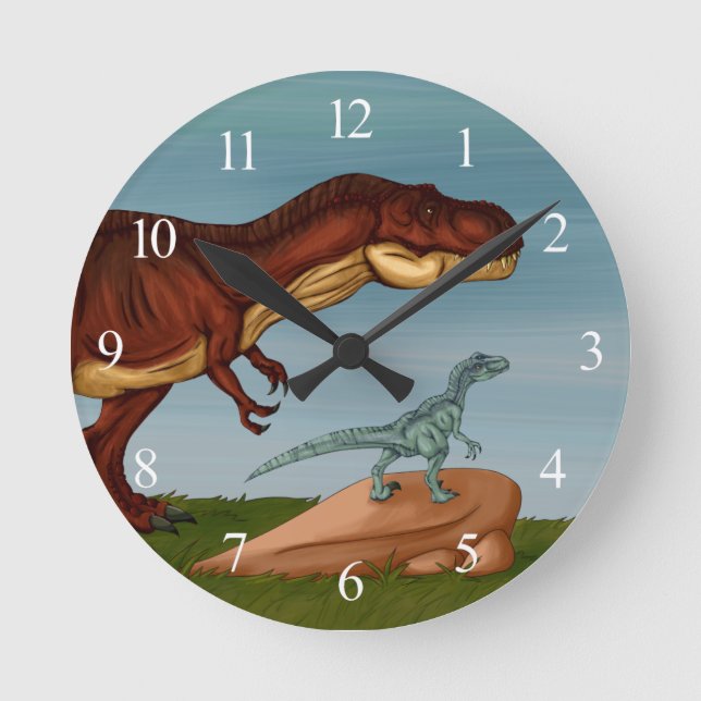 Horloge Ronde T-Rex et Velociraptor (Recto)