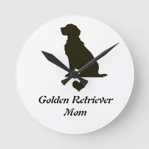 Horloge Ronde T-Shirt Chien Silhouette Maman Golden Retriever Cœ