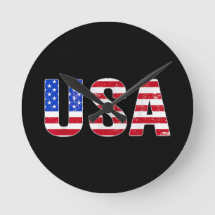 Horloge Ronde T Shirt USA Drapeau Américain Patriotique Hommes F