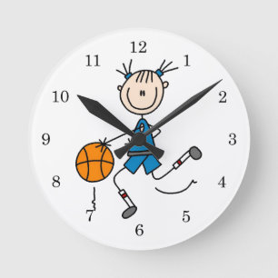 Horloge Ronde T-shirts et cadeaux bleus de joueur de basket de