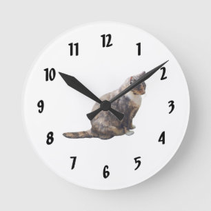 Horloge Ronde Tabby Chat dans les nuances de Brown