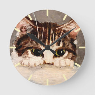 Horloge Ronde Tabby Kitten timide et curieux