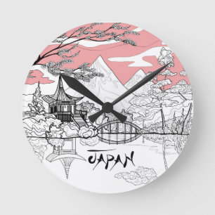 Horloge Ronde Tableau en ligne de Temple japonais Lac Mountain