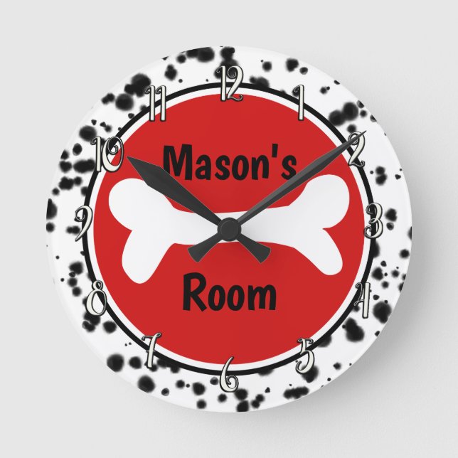 Horloge Ronde Taches dalmatiennes rouges blanches noires (Recto)