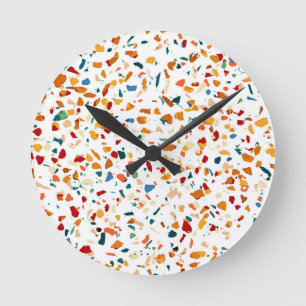 Horloge Ronde Tan Terrazzo   Peinture Eclectique Quirky Confetti