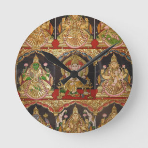 HORLOGE RONDE TANJORE PEINTURE ASHTALAKSHMI INDE DU SUD
