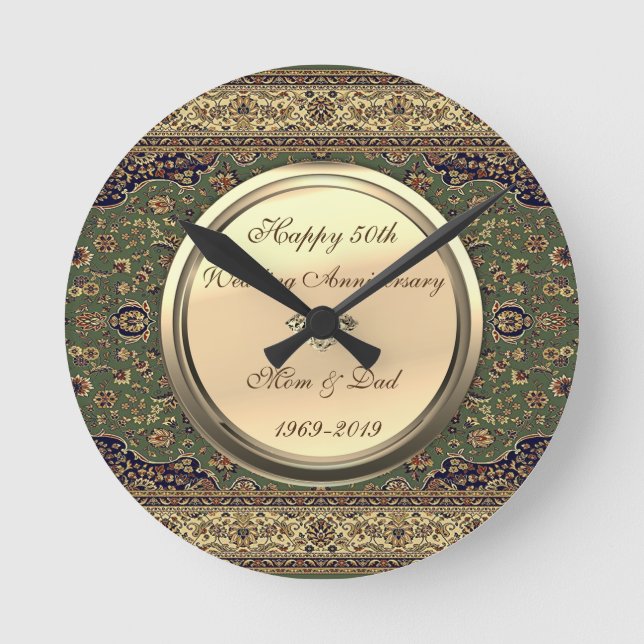 Horloge Ronde Tapis Persan Diamant 50e Anniversaire de Mariage (Recto)