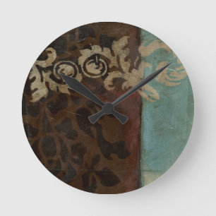 Horloge Ronde Tapisserie Abstraite Damask par Jennifer Goldberge