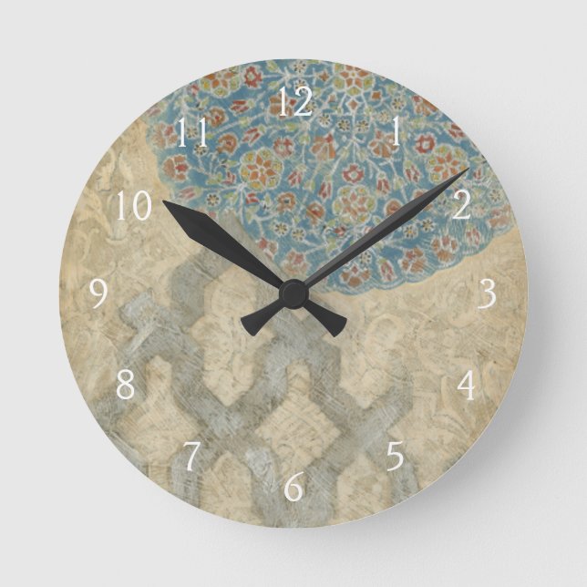 Horloge Ronde Tapisserie d'argent décoratif Arrangement floral (Recto)