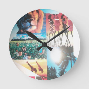 Horloge Ronde Tapisserie kenyane : Faune, culture et plage côtiè