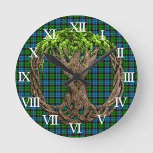 Horloge Ronde Tartan de Fletcher de clan et arbre de la vie