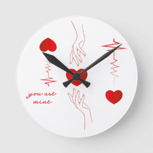 Horloge Ronde Tasse Minimaliste Battement de Cœur et Mains Amour