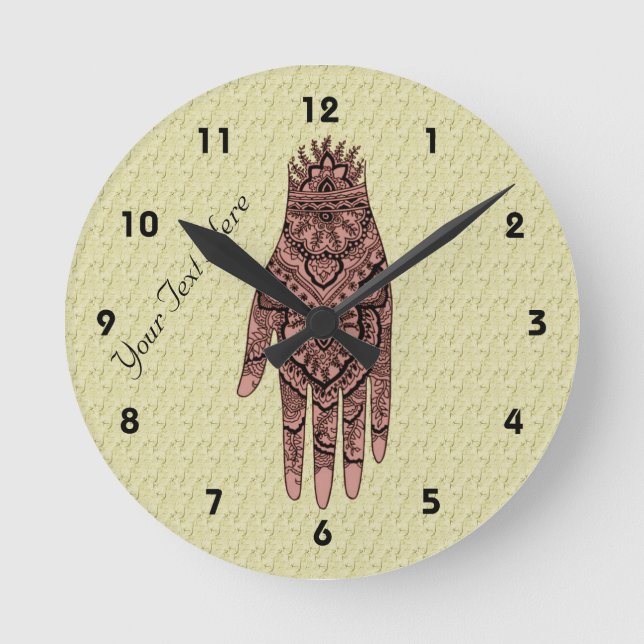 Horloge Ronde Tatouage à main rose Mehndi (Recto)