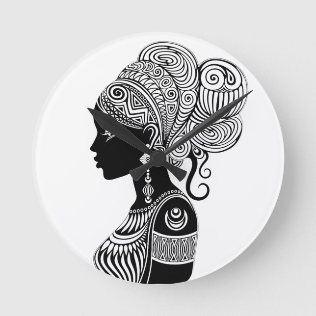 Horloge Ronde Tatouage Tribal Portrait de Fille Africaine (Recto)