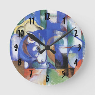 Horloge Ronde Taureau couché par Franz Marc, Art cubiste vintage
