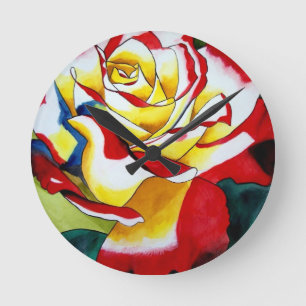 Horloge Ronde Tea Rose aquarelle art original Flower