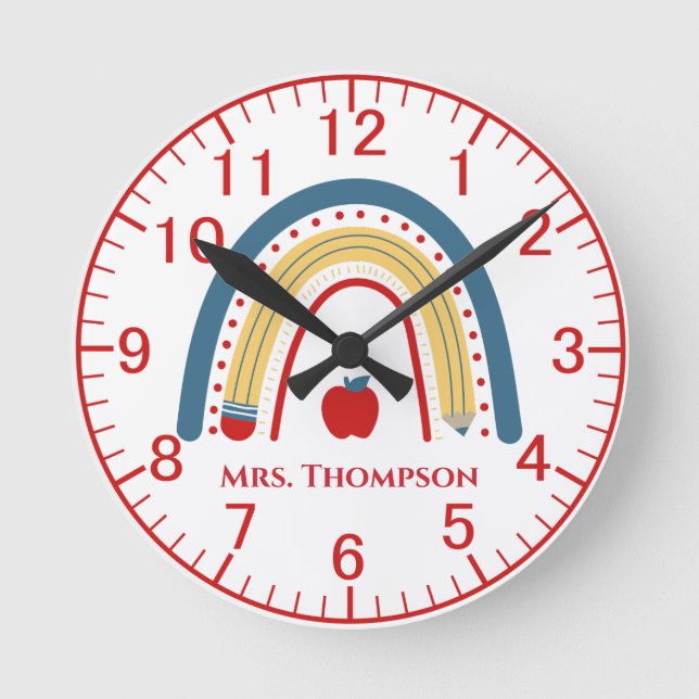 Horloge Ronde Teacher personnalisé Apple Rainbow (Recto)