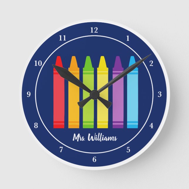 Horloge Ronde Teacher Personnalisé Cute Crayon Bleu Classe (Recto)