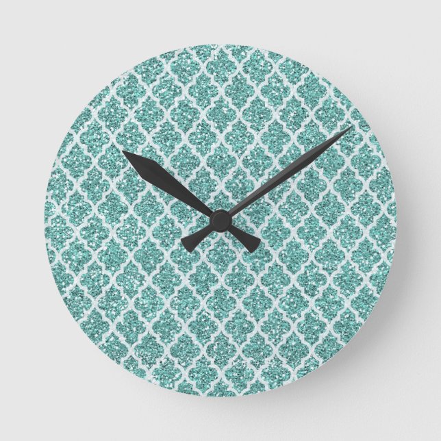 Horloge Ronde Teal de scintillement (Recto)