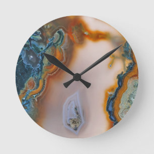 Horloge Ronde Teal et Rust Agate