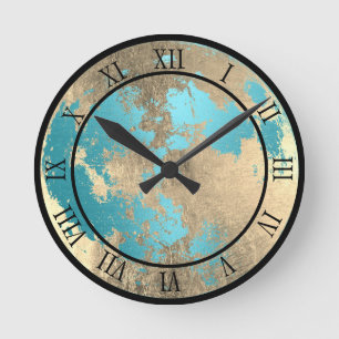 Horloge Ronde Teal & Gold Aesthetic Moon Lunar