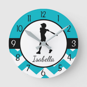 Horloge Ronde Teal Softball Wall Clock