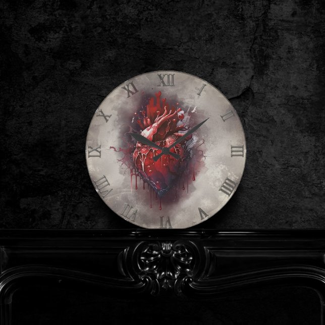 Horloge Ronde Técherie | Coeur avec goutte rouge et or saignant (Créateur téléchargé)