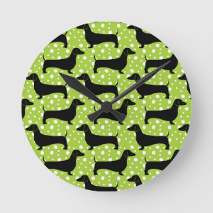 Horloge Ronde Teckels verts de polka