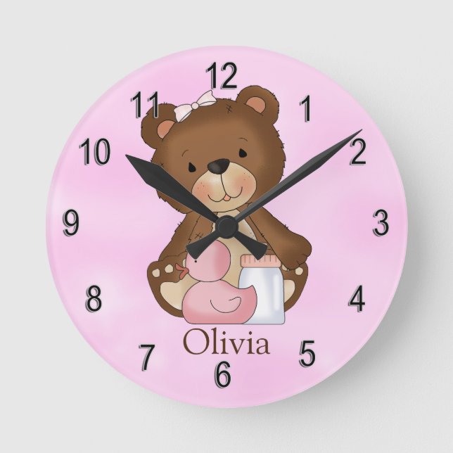 Horloge Ronde Teddy Bear Pink Duck (Recto)