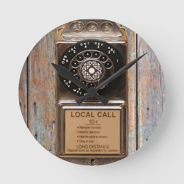 Horloge Ronde Téléphone antique rotatif payant rude (Recto)