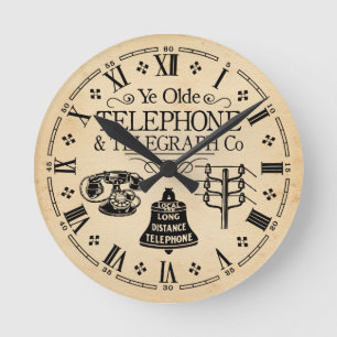 Horloge Ronde Téléphone et Télégraphe vintage, Téléphone