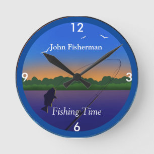 Horloge Ronde "Temps de pêche" Détente scène de pêche