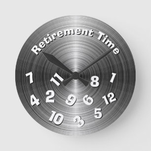 Horloge Ronde Temps de retraite métallisé argenté