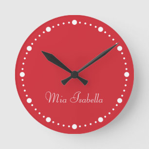 Horloge Ronde Tendance Couleur Vibrant Points Rouge et Blanc Hor