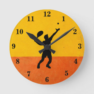Horloge Ronde Tennis Serve Sporty Game Yellow Orange Cool