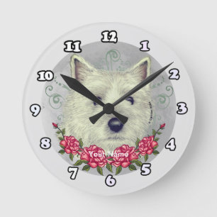Horloge Ronde Terrier Cairn Roses