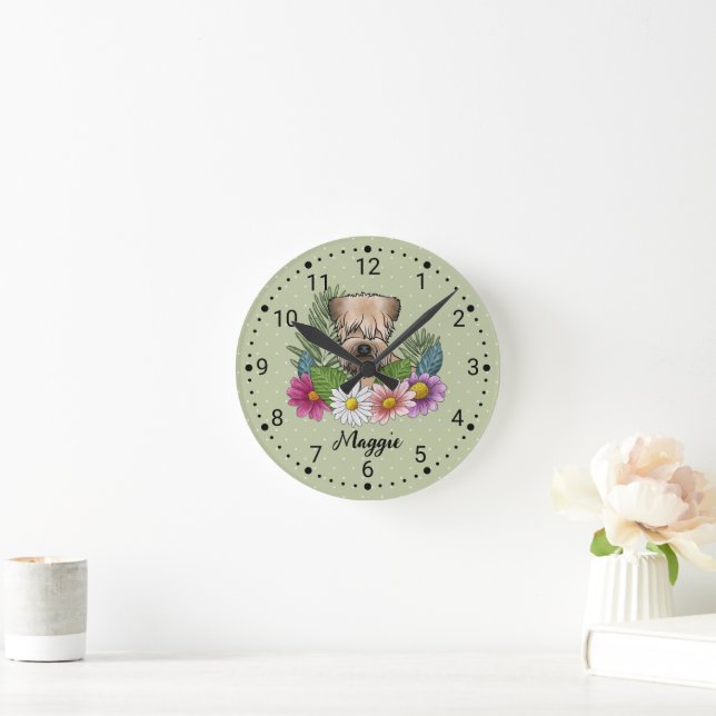 Horloge Ronde Terrier Roue À Fleurs Et Nom (Maison)