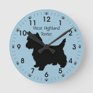 Horloge Ronde Térrier West Highland personnalisé en silhouette