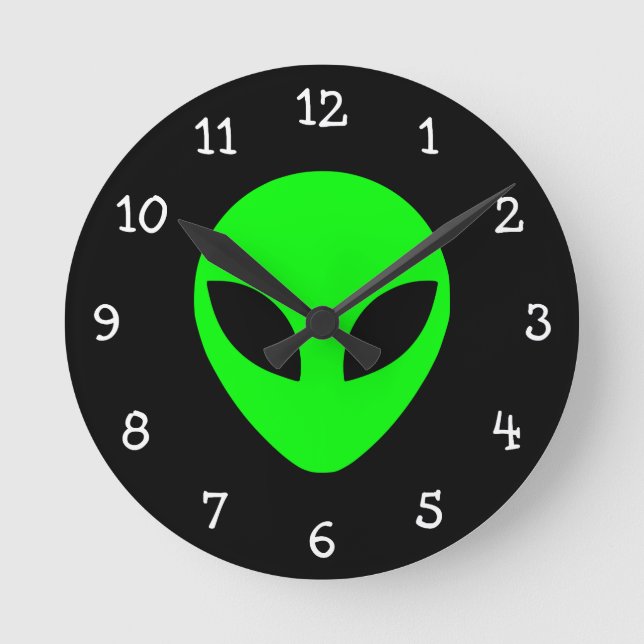 Horloge Ronde Tête Alien verte (Recto)