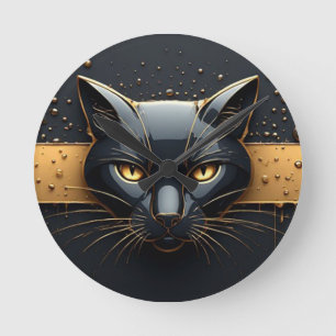 Horloge Ronde Tête de chat noir avec design à gouttes d'or 🐈