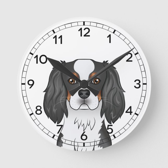 Horloge Ronde Tête de chien Cavalier King Charles Spaniel tricol (Recto)