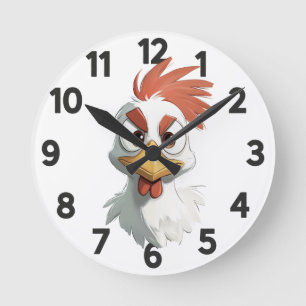 Horloge Ronde Tête de poulet de dessin animé en colère