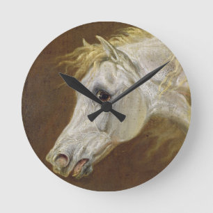 Horloge Ronde Tête d'un cheval Arabe gris (huile sur la toile