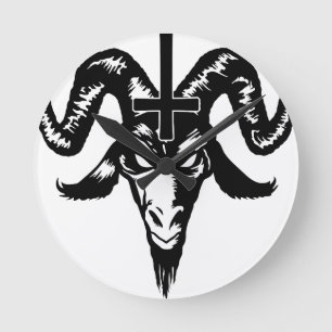 Horloge Ronde Tête satanique de chèvre avec la croix (noir)