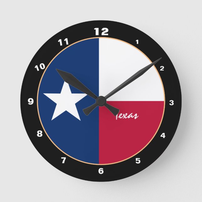Horloge Ronde Texas Flag & Texas fashion /design aux États-Unis (Recto)