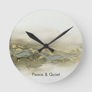 Horloge Ronde Texte personnalisé 3D Vert Sauge Or Montagne Abstr