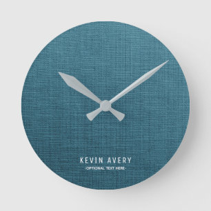 Horloge Ronde Texture de lin bleu personnalisée
