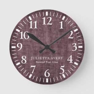 Horloge Ronde Texture personnalisée de linge de vin pourpre