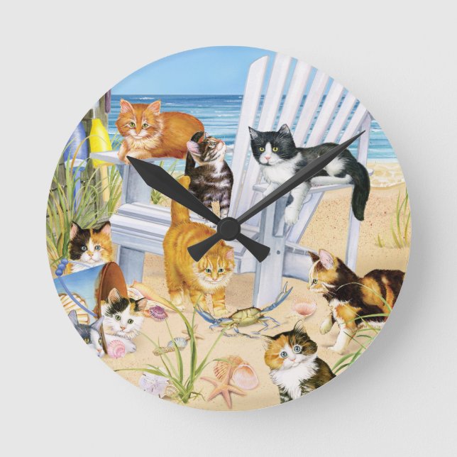 Horloge Ronde The Beach Kittens Wall Clock (Recto)